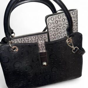 GUESS Black Satchel with Monogram Insert